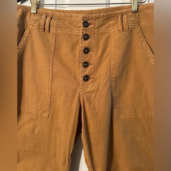 ANTHROPOLOGIE Sz 32 Wanderer Mustard Utility Cargo Button  Fly Straight Leg Pant - Picture 2 of 10